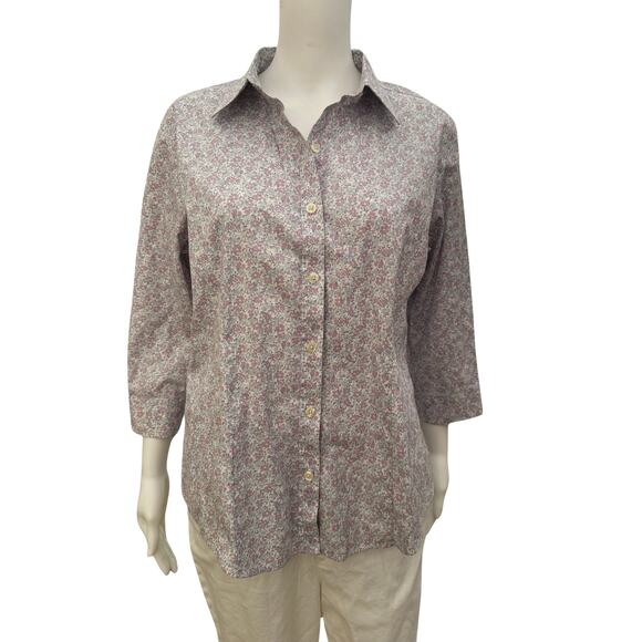 Vintage LL Bean Light Purple Floral Button Up Medium - Picture 2 of 10